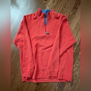 Orvis men's sweater XL orange quarter-zip pull over